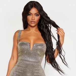 Shape Gold Glitter Cup Detail Bodycon Dress